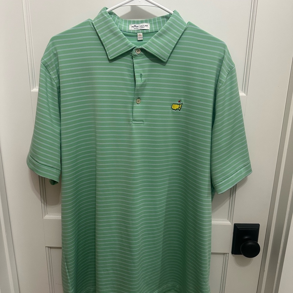 Peter Millar Mint Striped Golf Polo with Yellow Logo